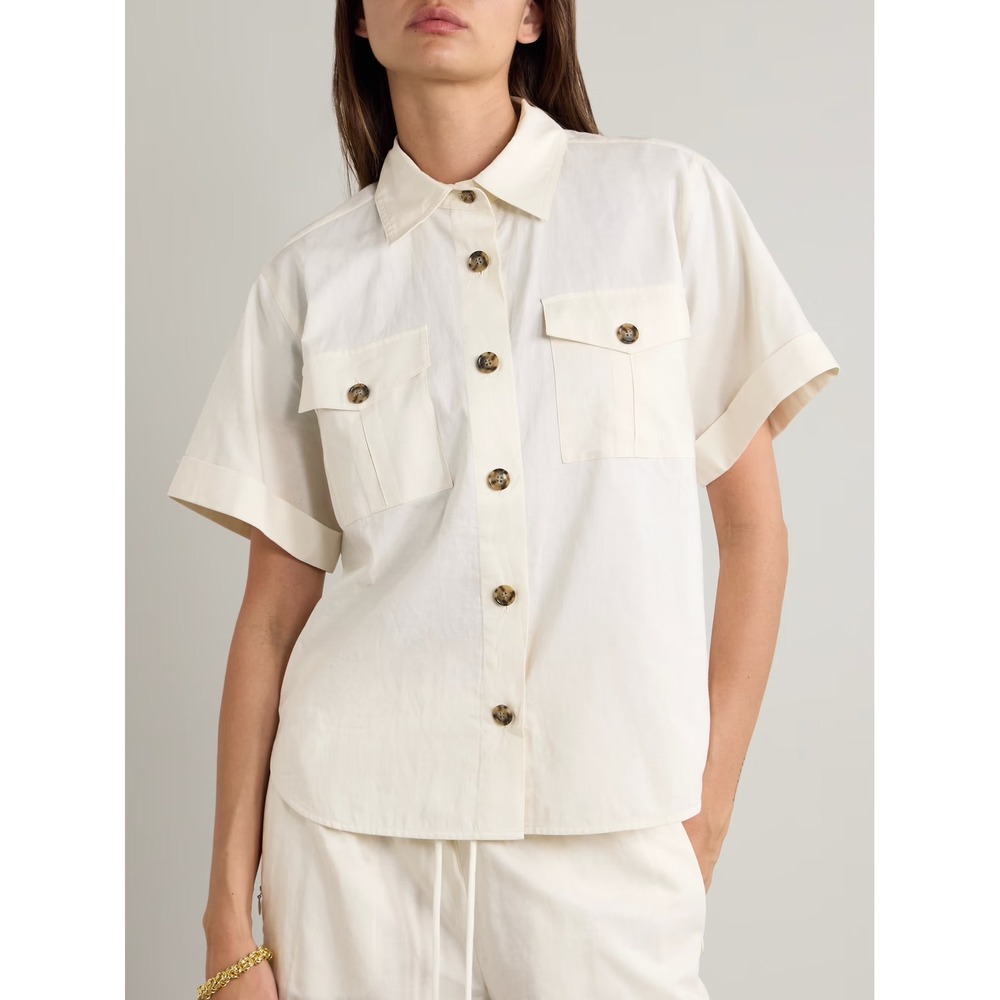 NWOT FRAME Short Sleeve Utility Shirt Cream Button Up Pockets Women